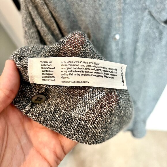 Eileen Fisher Gray Linen Blend Long-Lined Long Sleeve Cardigan Lagenlook Size XL - Picture 4 of 5